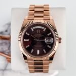 Rolex Day-Date 40 Rose Gold Chocolate Diamond Dial & Fluted Bezel President Bracelet 228235 -