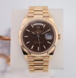 Rolex Day-Date 40 Rose Gold Chocolate Diagnonal Motif Index Dial & Fluted Bezel President Bracelet 228235 -