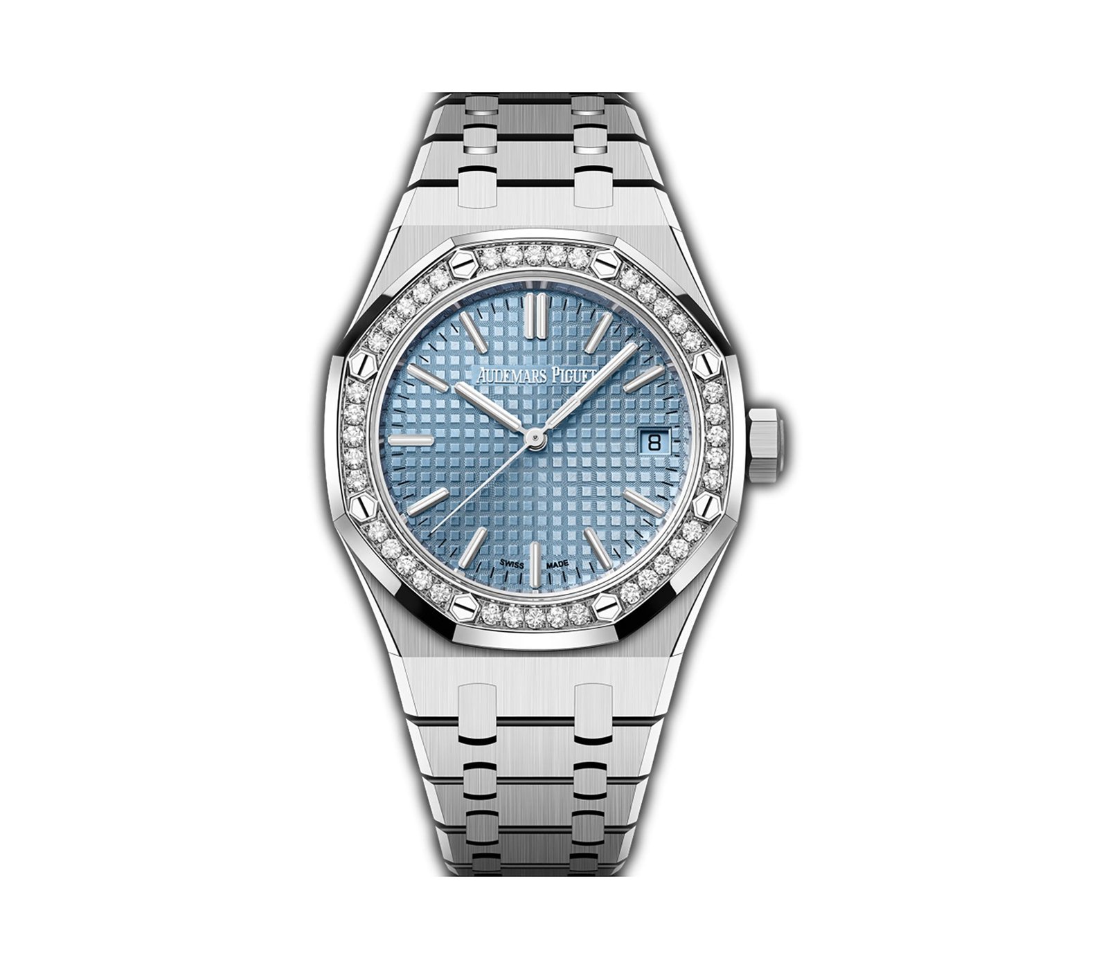 AP-15551ST.jpg 37mm Stainless Steel Diamond Bezel Light Ice Blue Dial Automatic - 图片 1