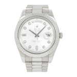Rolex 18K White 41mm Gold Day-Date II with Silver Baguette and Diamond Dial, President Braclet