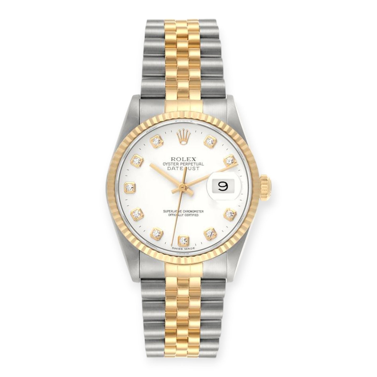 Pre-Owned-Rolex-Datejust-36mm-16233-Steel-Yellow-Gold-White-Diamond-Dial-Mens-Watch-JD-Watches-NY.jpg Rolex Datejust 36mm 16233 Steel Yellow Gold White Diamond Dial Mens Watch - 图片 1