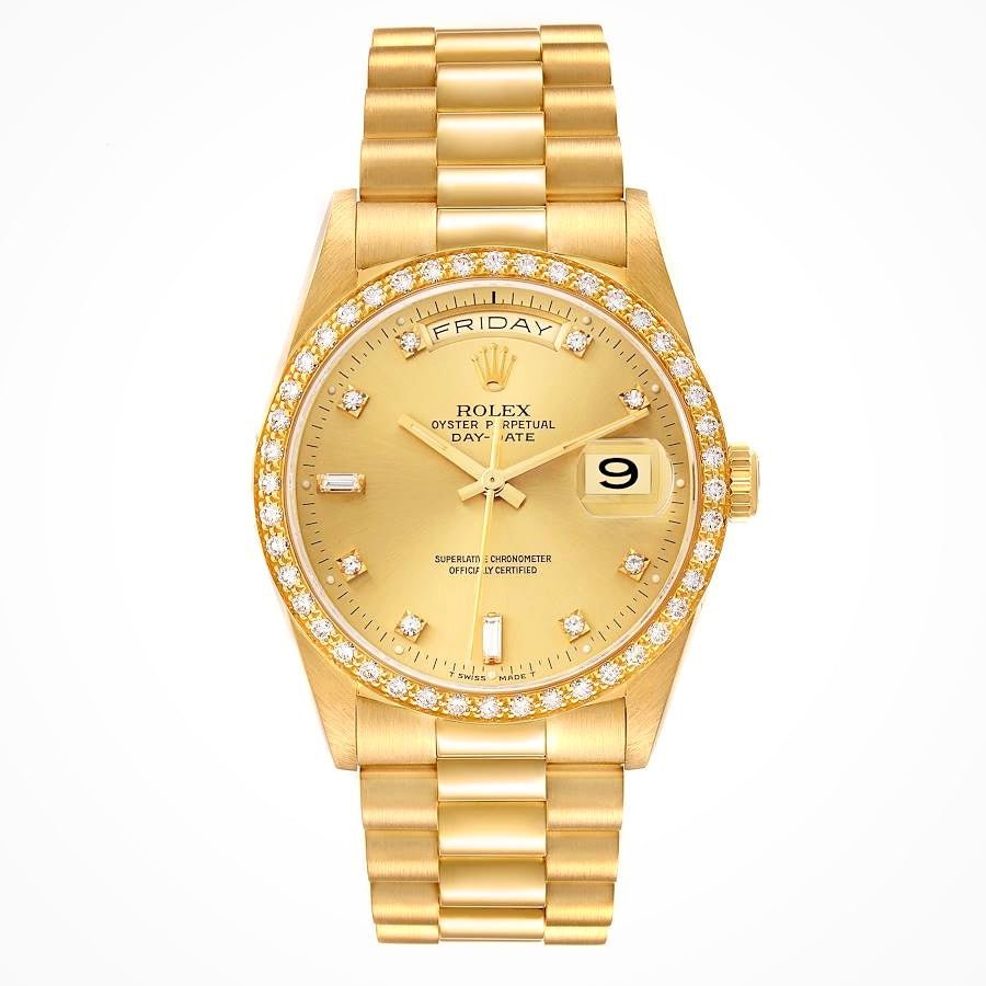 Pre-Owned-Rolex-President-Day-Date-36-Yellow-Gold-Champagne-Dial-with-Diamond-Bezel-Markers-JD-Watches-NY.jpg Rolex President Day-Date 36 – Yellow Gold Champagne Dial with Diamond Bezel & Markers - 图片 1
