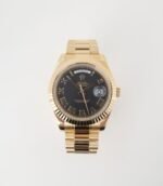 Rolex Day-Date II Yellow Gold 41mm Black Roman Fluted President Bracelet 218238 - 图片 4